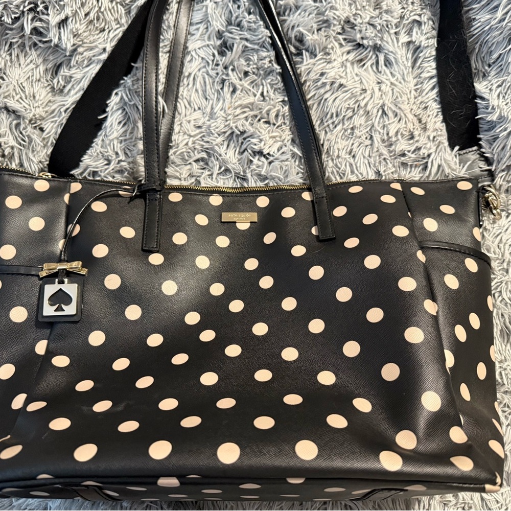 Kate Spade Black and Cream Polka Dot Baby Bag